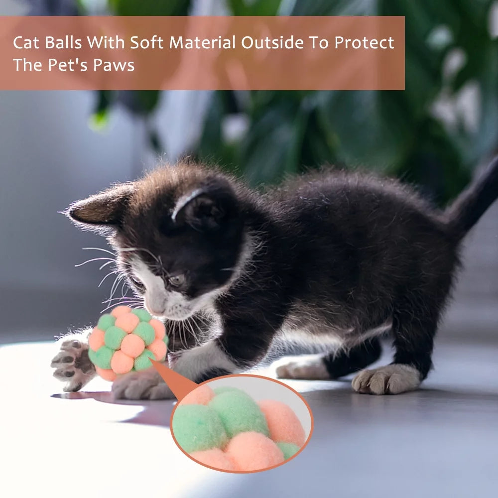 6 Pcs Cat Toy Balls with Bell,Soft Interactive Playing Chewing Toys for Indoor Play Interaction Training