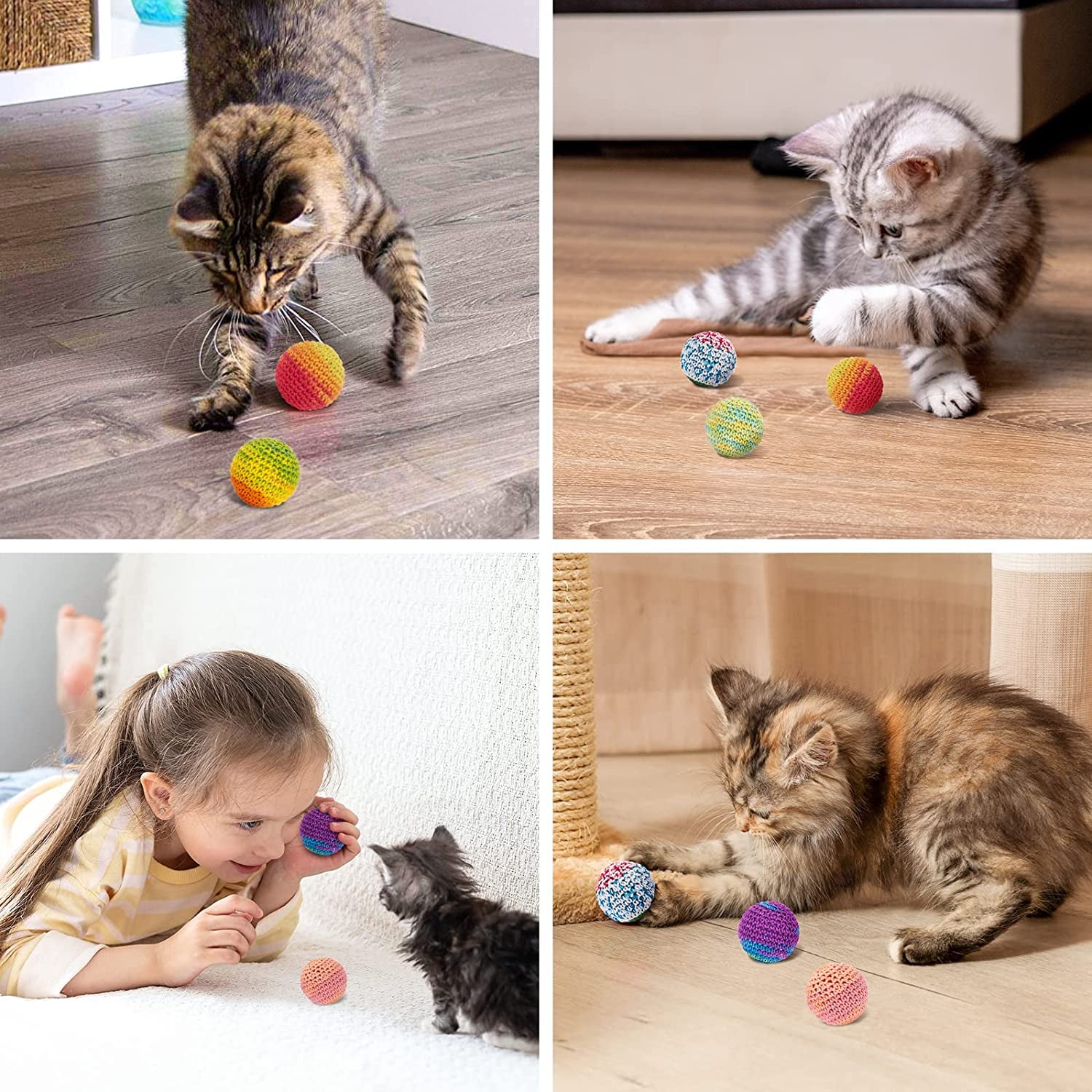 Cat Toys Balls, Woolen Yarn Cat Ball Toy with Bell Inside, Cat Toys for Indoor Cats, Interactive Cat Chew Toys for Kitty Kitten, 6 Pack