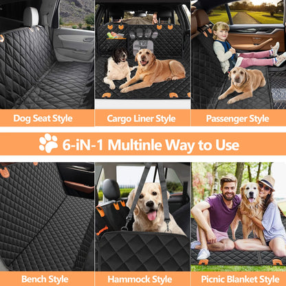 Dog Car Seat Cover for Back Seat, Back Seat Pet Cover with Mesh Window & Pocket, Waterproof Scratch-Proof Nonslip Dog Car Hammock with Universal Size Fits for Cars, Trucks & Suv.(Black)