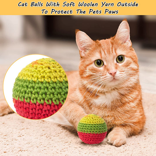 Cat Toys Balls, Woolen Yarn Cat Ball Toy with Bell Inside, Cat Toys for Indoor Cats, Interactive Cat Chew Toys for Kitty Kitten, 6 Pack