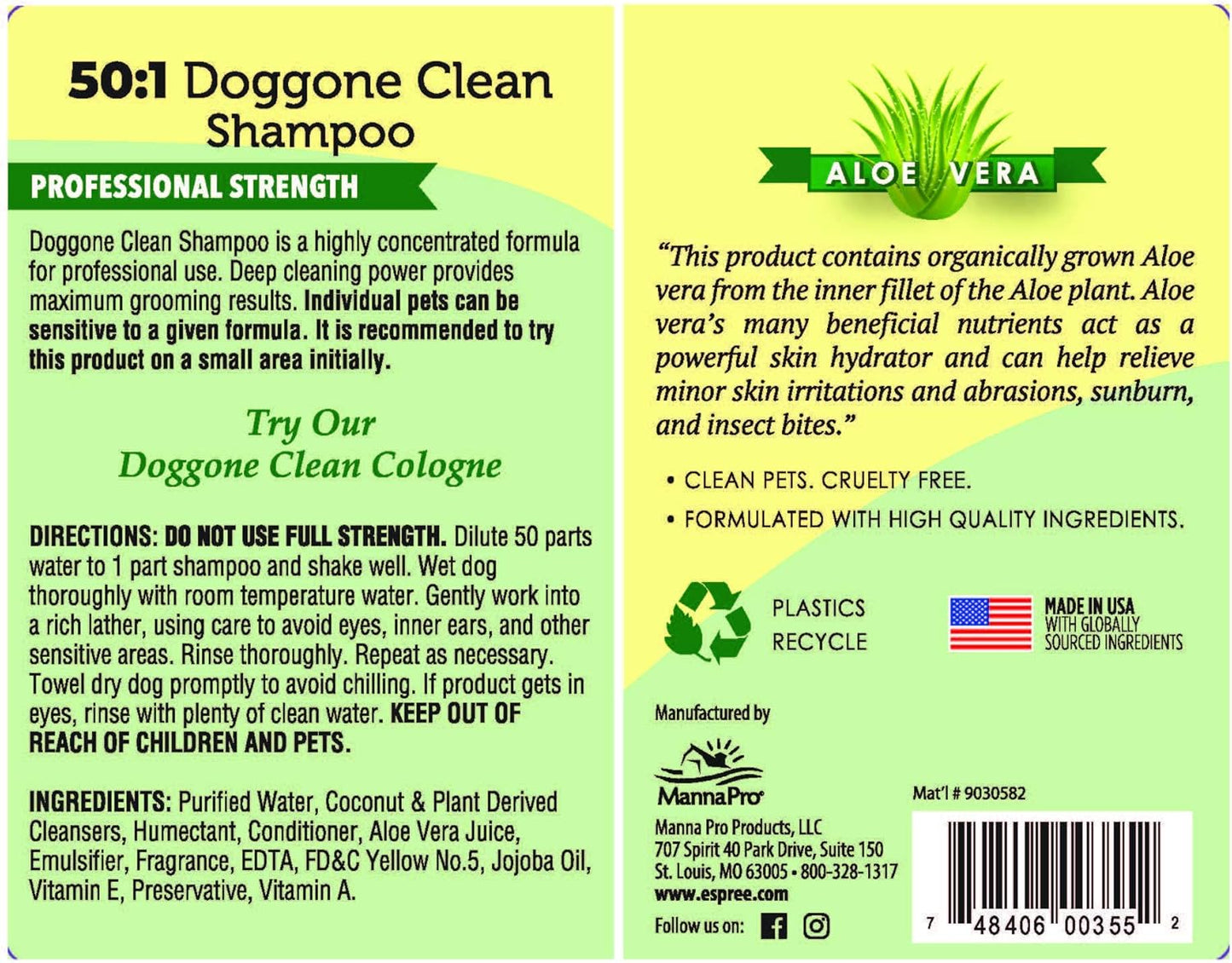 Doggone Clean Shampoo for Dogs | Made with 100% Organic Aloe Vera | 1 Gallon