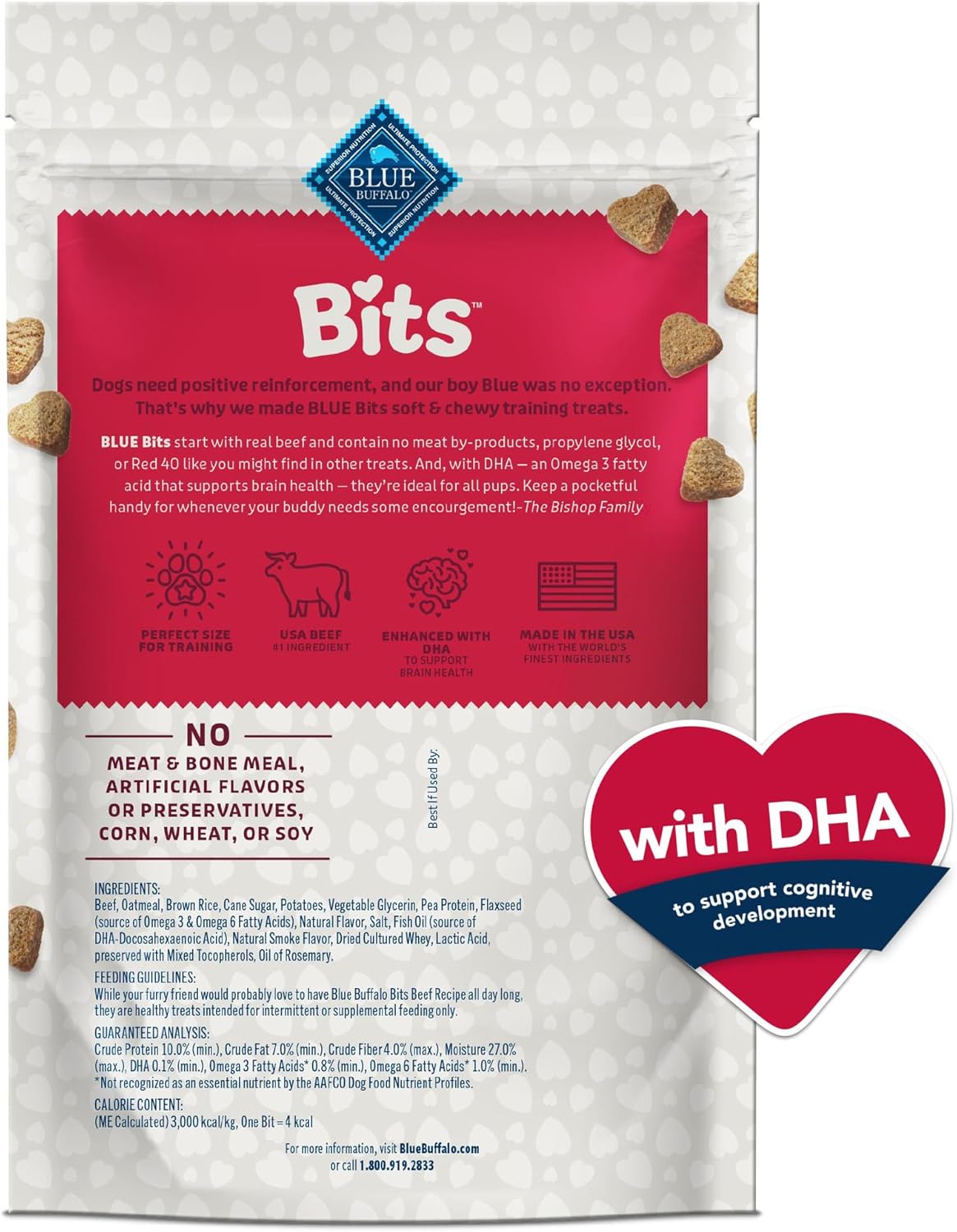 Bits Soft Dog Treats for Training, Made with Natural Ingredients & Enhanced with DHA, Beef Recipe, 19-Oz Bag